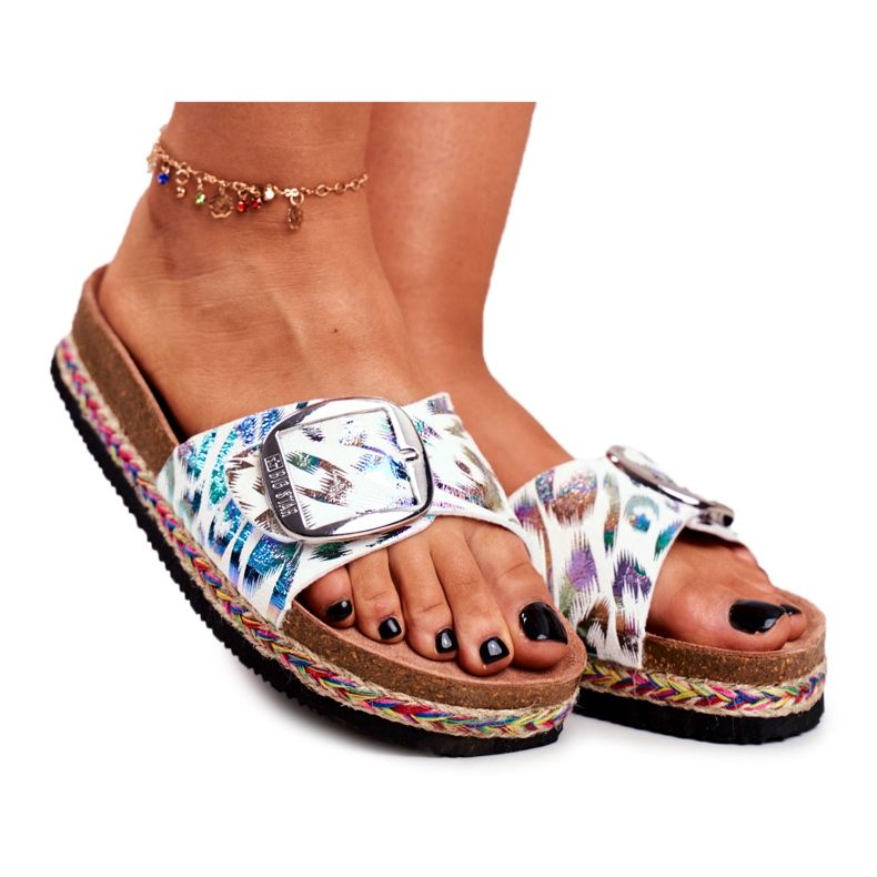 Women's Slippers Big Star Metallic Pattern DD274127 white violet silver green