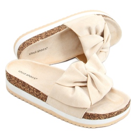 Beige 8228 Beige high-soled slippers