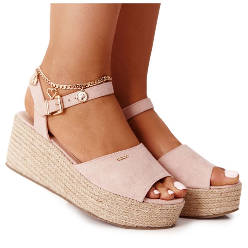 Wedge Sandals With Braided Big Star FF274749 Nude pink