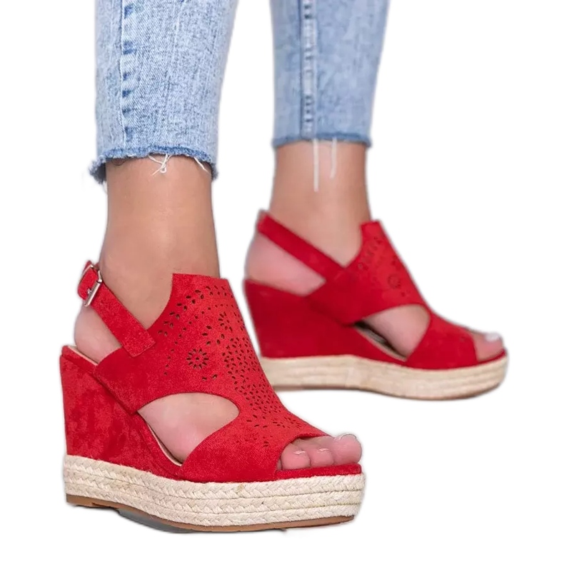 Red openwork sandals on the wedge Kristi