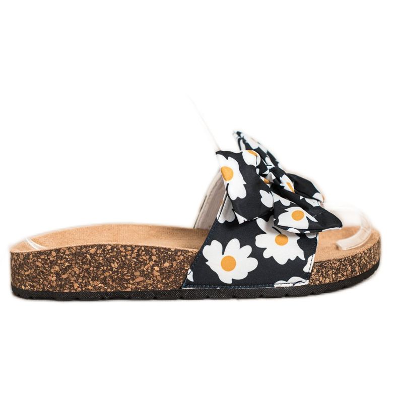 SHELOVET Fashionable Slippers With Flowers black