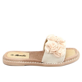 Beige slippers with flowers 35-219 Beige Beige slippers with flowers 35-219 Beige