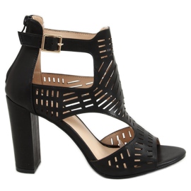 Black S-860 Black openwork heeled sandals