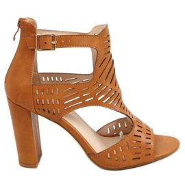 Sandals high heels openwork camel S-860 Camel brown