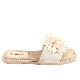 Beige slippers with flowers 35-218 Beige Beige slippers with flowers 35-218 Beige