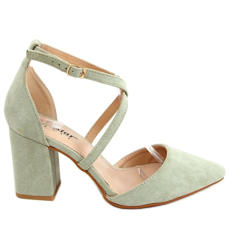 Pumps cut with a wide heel celadon NC900 Green
