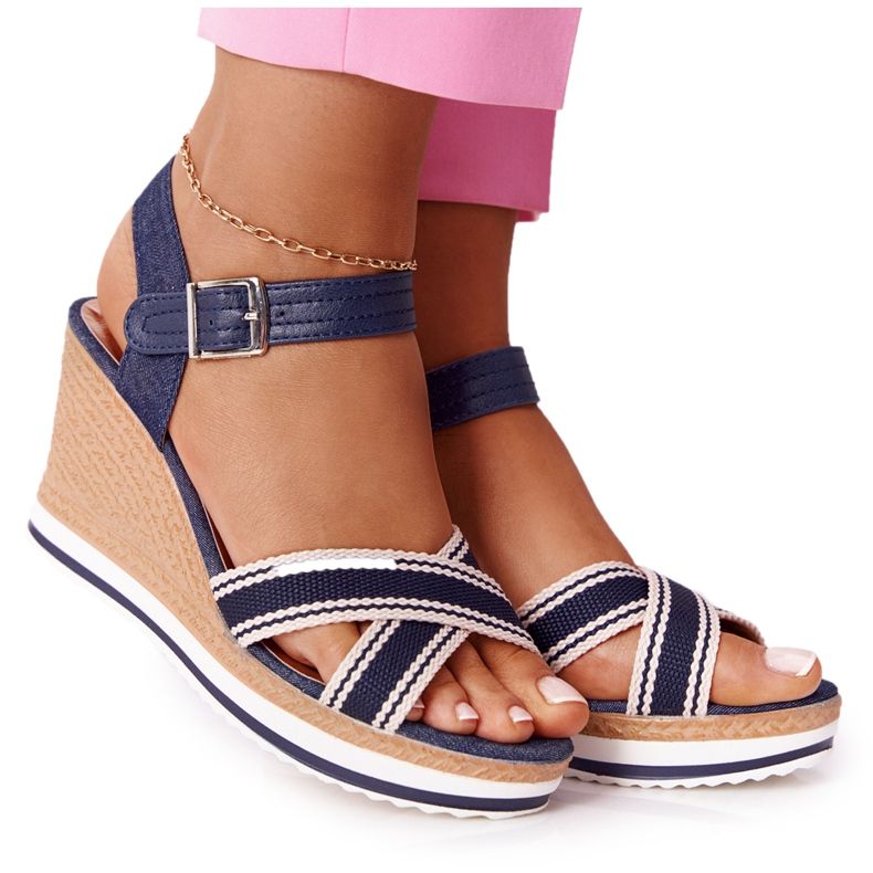 PG1 Wedge Sandals Navy Blue Sea Wave