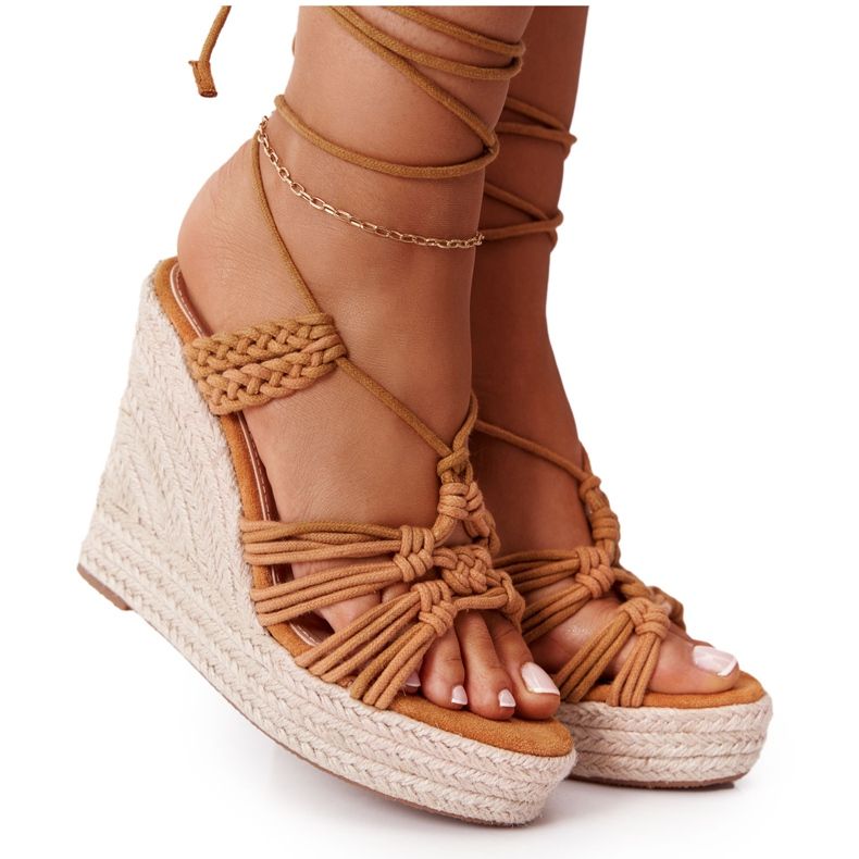 PS1 Tied Wedge Sandals With Camel Run The World brown