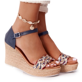 Leather Wedge Sandals Maciejka L4869-17 Navy Blue