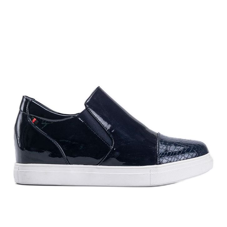 Navy blue lacquered sneakers on the Yasmin wedge
