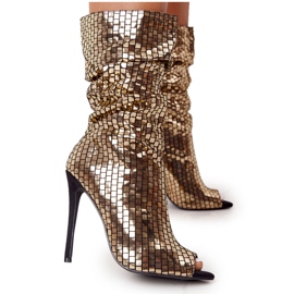 LU BOO Boots On A High Heel Gold Night Out golden