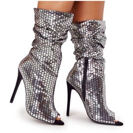 LU BOO Boots On A High Heel Silver Night Out