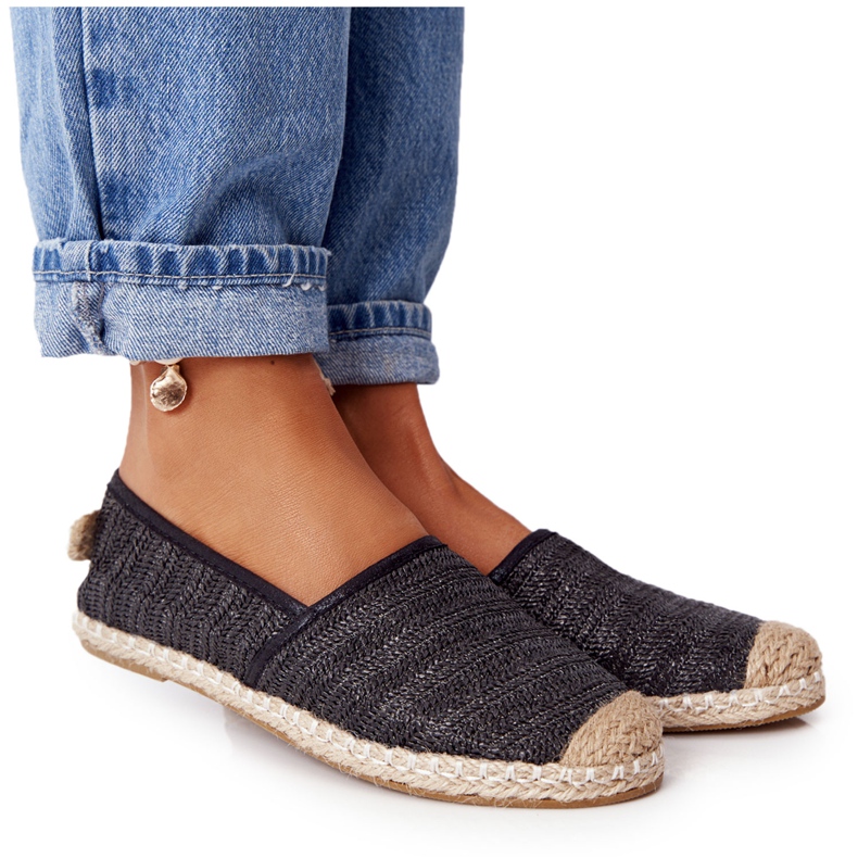 Black Espadrilles On Straw Sole Lu Boo