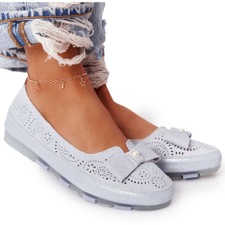 Rio Flore Leather Eco-Friendly Blue Ballerinas silver