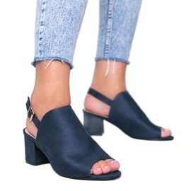 Navy blue sandals on a post with a Blubbery upper