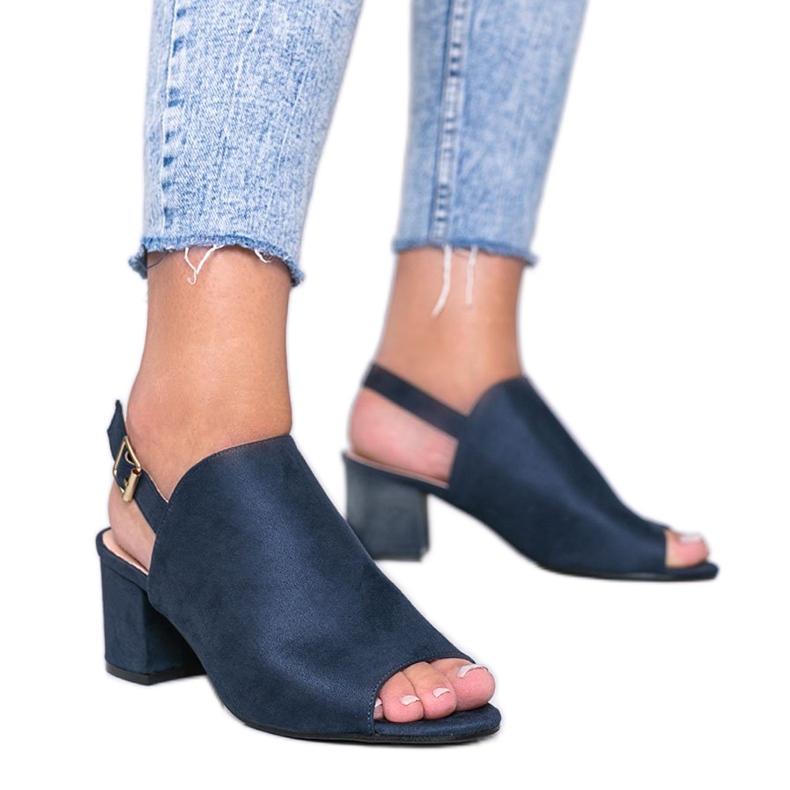 Navy blue sandals on a post with a Blubbery upper