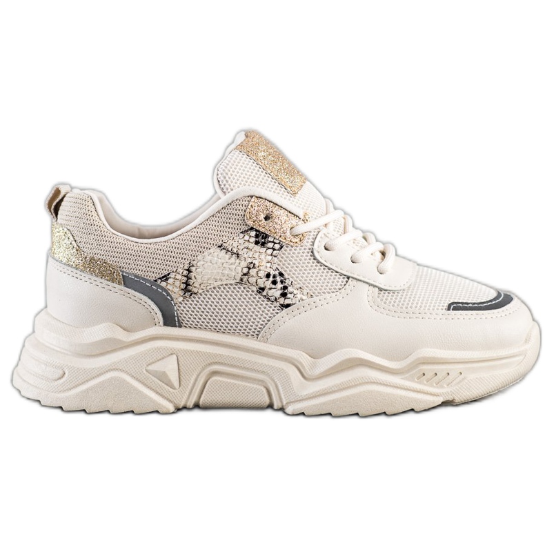 SHELOVET Beige Sneakers With Glitter