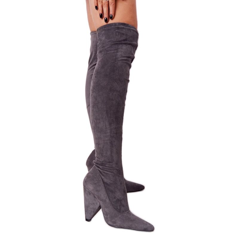 Suede High Heel Boots Lu Boo Gray grey