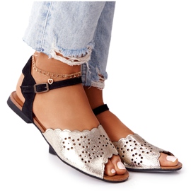 Leather Maciejka 05199-25 Black and Gold Sandals golden