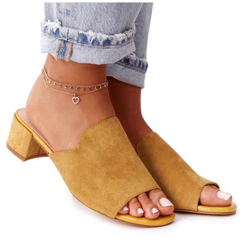 Suede Slippers On Heel Sergio Leone KL313 Yellow