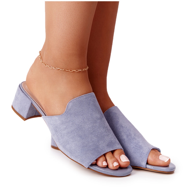 Suede Slippers On Heel Sergio Leone KL313 Blue Suede Slippers On Heel Sergio Leone KL313 Blue