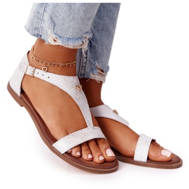 Women's Leather Sandals Nicole 2648 White Metallic multicolored Women's Leather Sandals Nicole 2648 White Metallic multicolored