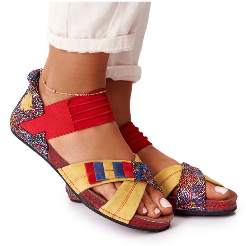 Leather Sandals With Cuff Maciejka 03375 Red-Yellow