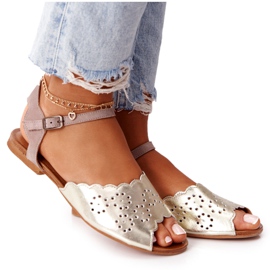 Leather Sandals Maciejka 05199-04 Beige and Gold golden