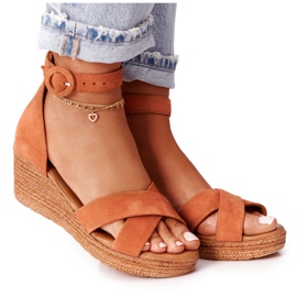 Suede Wedge Sandals Maciejka 04565-29 Red brown Suede Wedge Sandals Maciejka 04565-29 Red brown