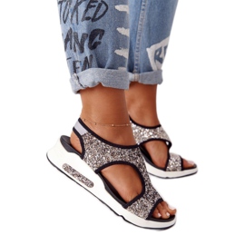 S.Barski Silver Slip-On Sandals With Zoey Brocade black
