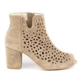Exousite Women's openwork leather boots 1184 beige