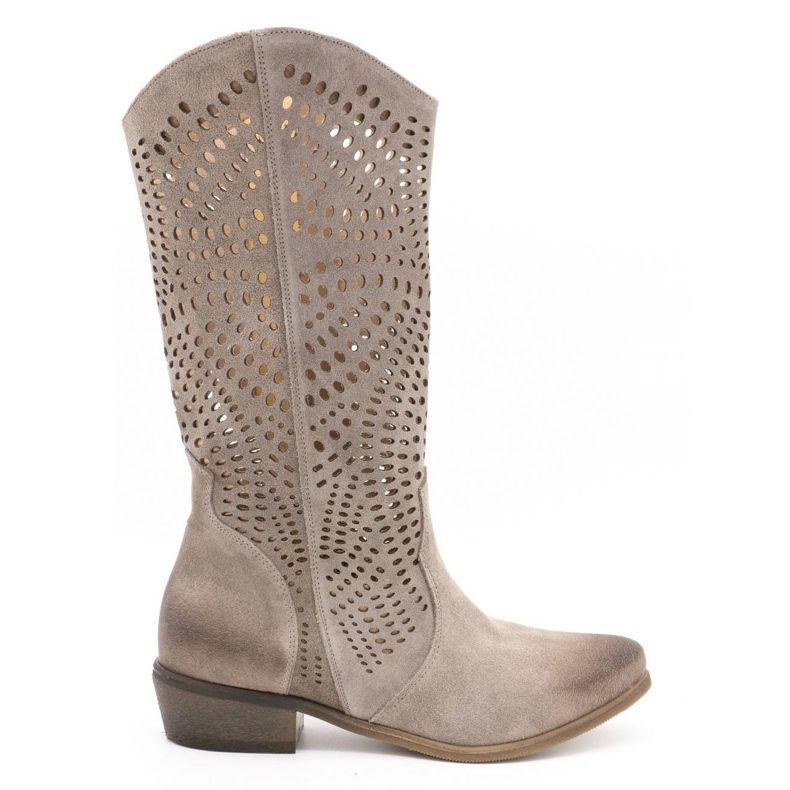 Exousite Women's openwork leather boots 1229 gray grey