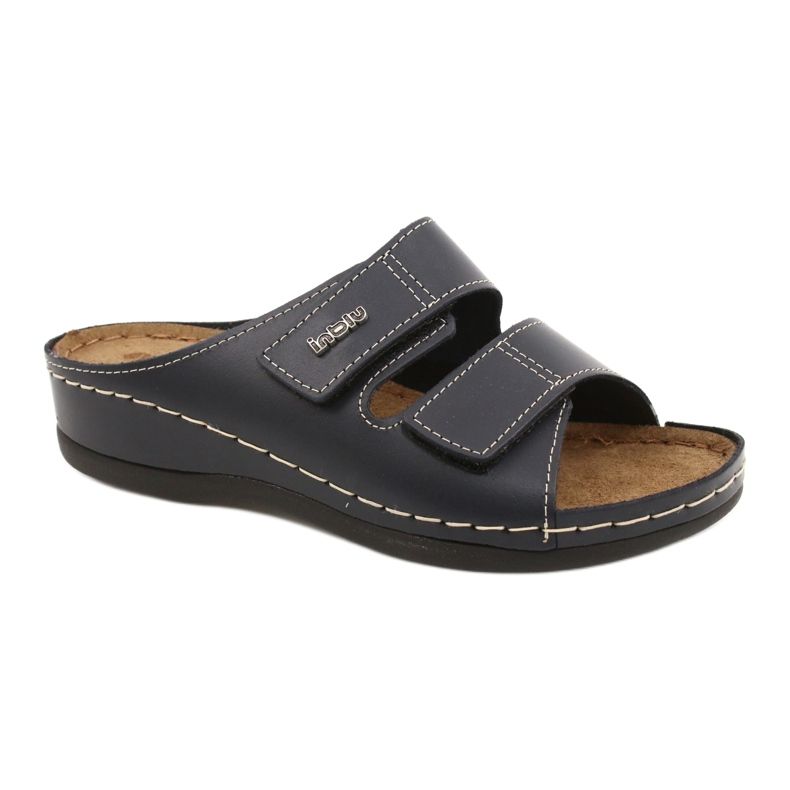 Inblu women's leather slippers 158d106 navy blue