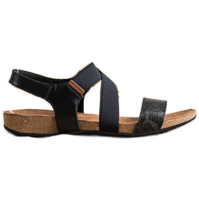 SHELOVET Leather Sandals With Glitter black