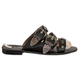 Seastar Stylish Slippers With Buckles black Seastar Stylish Slippers With Buckles black