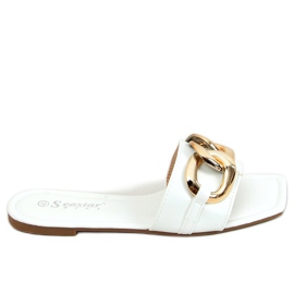 Square slippers with a chain white CK206P White Square slippers with a chain white CK206P White