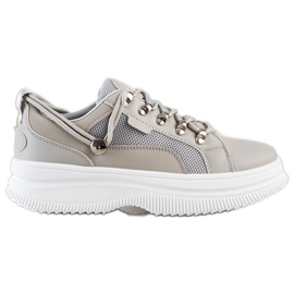 SHELOVET Gray Sneakers On The Platform beige grey