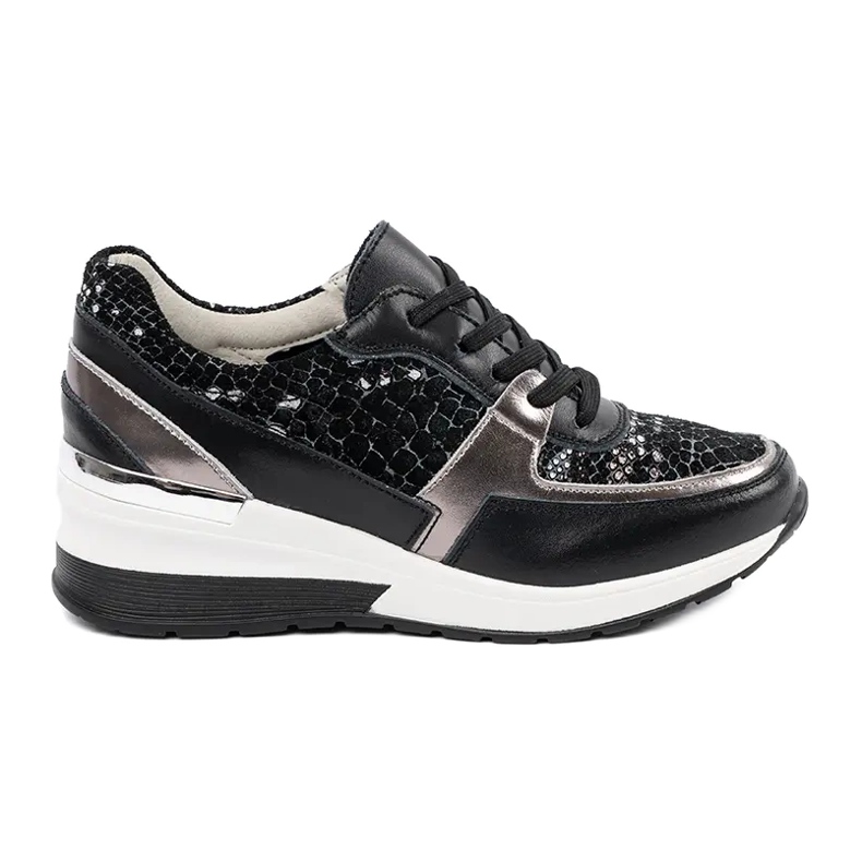 Goodin Black Leather Snake Print Sneakers