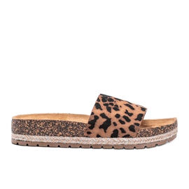 Cashy brown slippers with leopard print beige