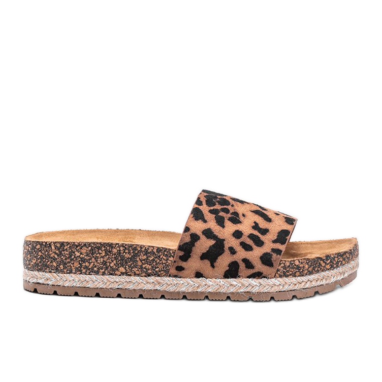 Cashy brown slippers with leopard print beige