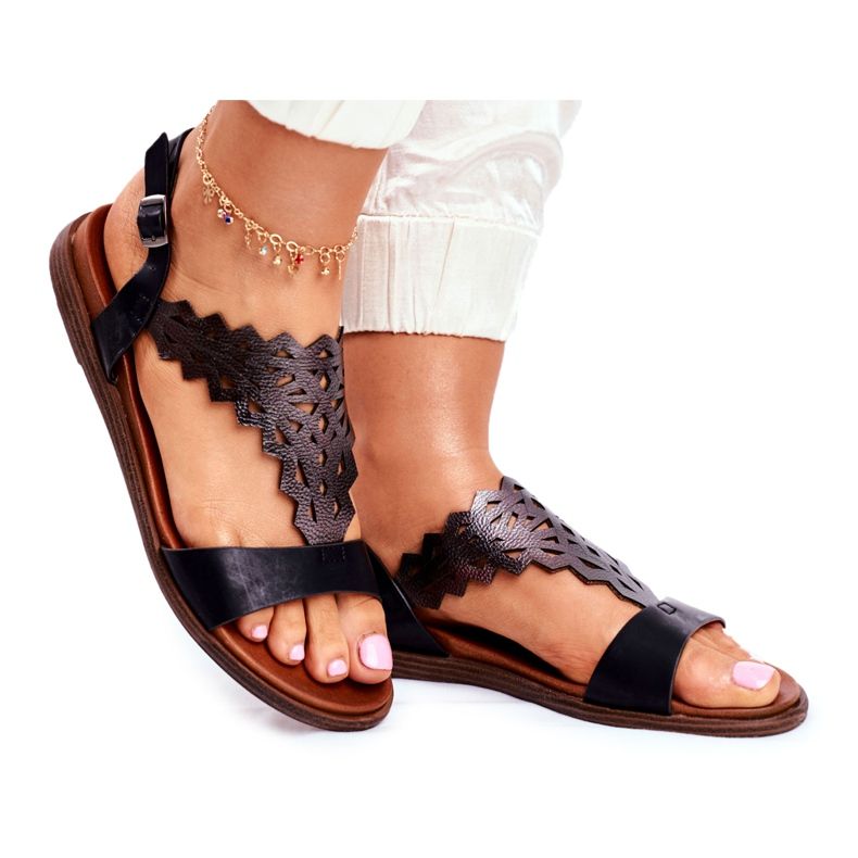 Women's Sandals Flat Sergio Leone Black SK035 silver