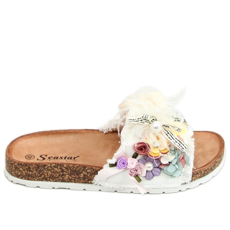White cork slippers with flowers BG61P White