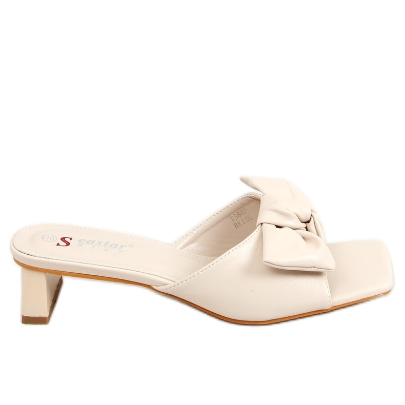 Slippers on a designer beige heel T388P Beige