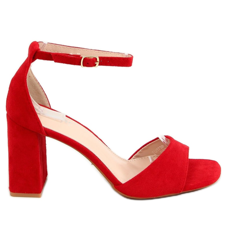 Sandals with square heels, suede red TU173P Red