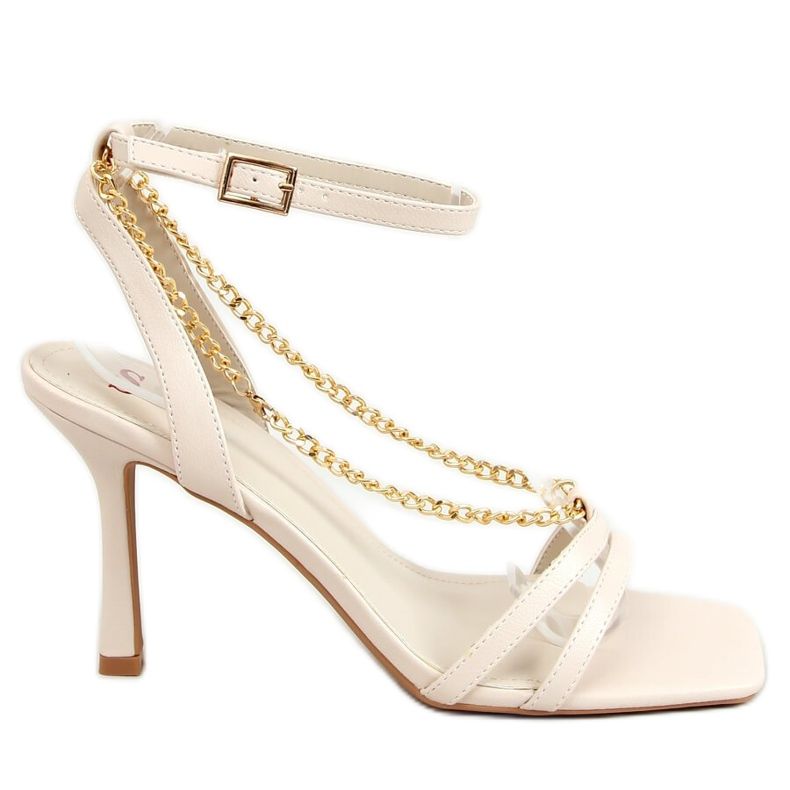 Sandals on a high heel with a chain beige NF-66P Beige golden