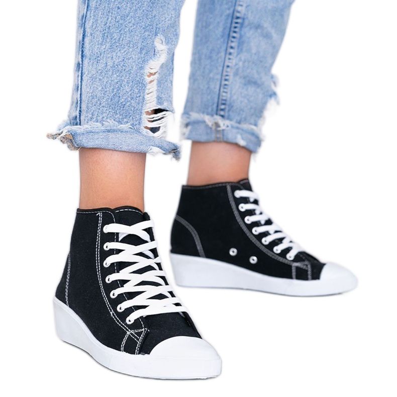 Black ankle-high sneakers on the Marine wedge