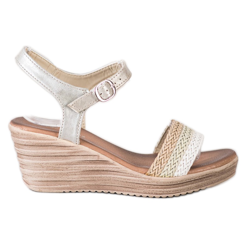 Sea Elves Casual Wedge Sandals beige white silver