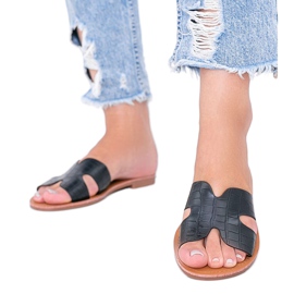 Black phoenix crocodile leather pattern slippers