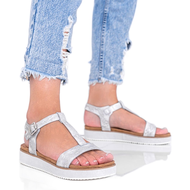 Silver sandals in the Kiko snake skin pattern