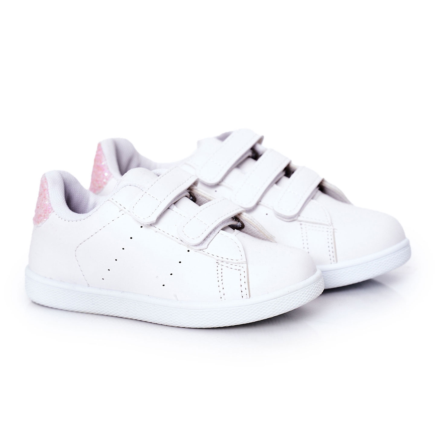 BM Children s Sneakers With Velcro White and Pink Cute Girl